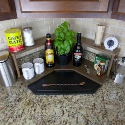 New ✔️ BarMan Counter Caddies™ - Walnut-Stained Corner Shelf - Barista Style - Available In Black And Natural Wood 😀 -Barman Shop counter caddies corner barista stained decorated front d657630d d65b 49ba acd1 ab5f2aed96fb 700x700