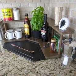 New ✔️ BarMan Counter Caddies™ - Walnut-Stained Corner Shelf - Barista Style - Available In Black And Natural Wood 😀 -Barman Shop counter caddies corner barista stained decorated side 9c9efa84 2b1e 40d2 81d4 e121ba0bb0ec 700x700