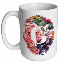 Top 10 🤩 BarMan CUSTOMIZABLE 15 Ounce Coffee Mug - MONOGRAM - Waterpaint Flowers 💯