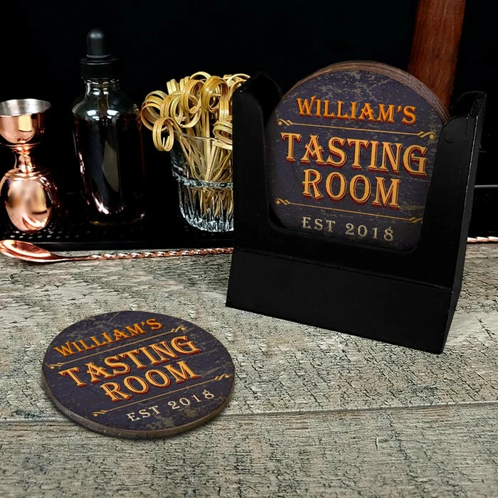 New 🤩 BarMan Wooden Round Coasters - Customizable - Tasting Room - Set Of 4 ⭐ 2 New 🤩 BarMan Wooden Round Coasters - Customizable - Tasting Room - Set Of 4 ⭐ - Image 2